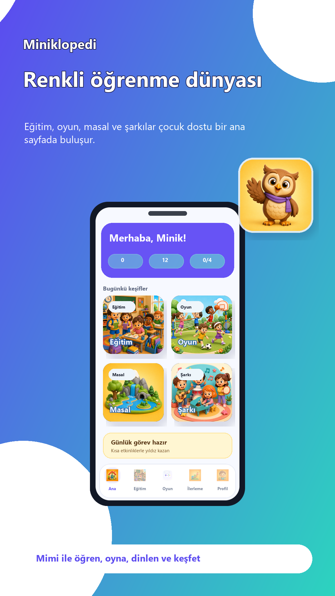 Miniklopedi uygulamasının gerçek ana ekranı